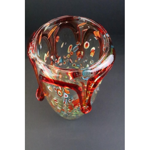 23 - Large Murano glass vase with red glass drips to the rim, 30cm high