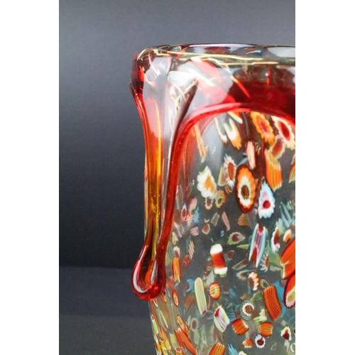 23 - Large Murano glass vase with red glass drips to the rim, 30cm high