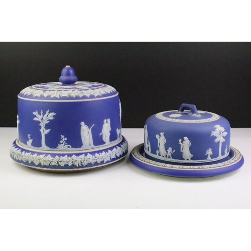 24 - Two 19th Century Wedgwood jasperware cheese dome and covers to include one stamped Wedgwood to the b... 