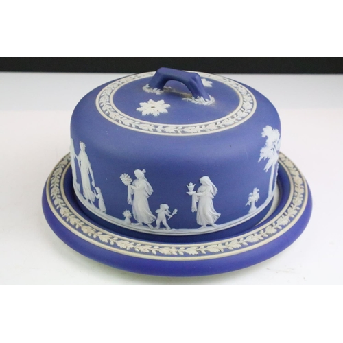 24 - Two 19th Century Wedgwood jasperware cheese dome and covers to include one stamped Wedgwood to the b... 