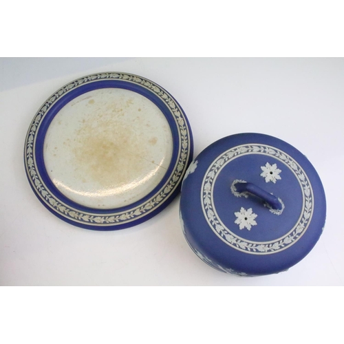 24 - Two 19th Century Wedgwood jasperware cheese dome and covers to include one stamped Wedgwood to the b... 