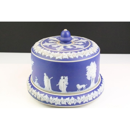 24 - Two 19th Century Wedgwood jasperware cheese dome and covers to include one stamped Wedgwood to the b... 