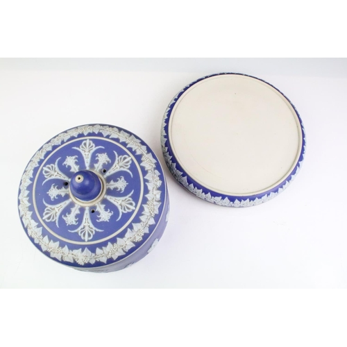 24 - Two 19th Century Wedgwood jasperware cheese dome and covers to include one stamped Wedgwood to the b... 