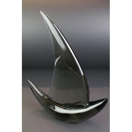 41 - Large heavy smoky glass Murano 'Seguso' signed glass ship sculpture, approx 45cm high