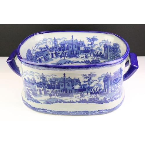 54 - Large 19th century style Blue and White Ironstone Twin Handled Footbath, 47cm long x 21cm high