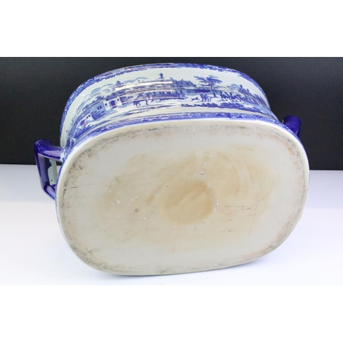 54 - Large 19th century style Blue and White Ironstone Twin Handled Footbath, 47cm long x 21cm high