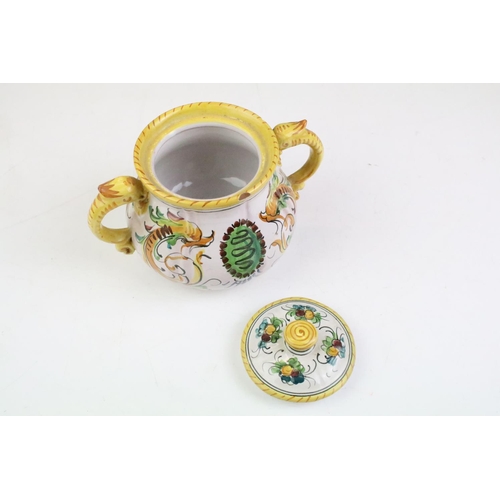 58 - Italian faience tea set with scrolling & floral decoration and yellow border, the lot to include tea... 