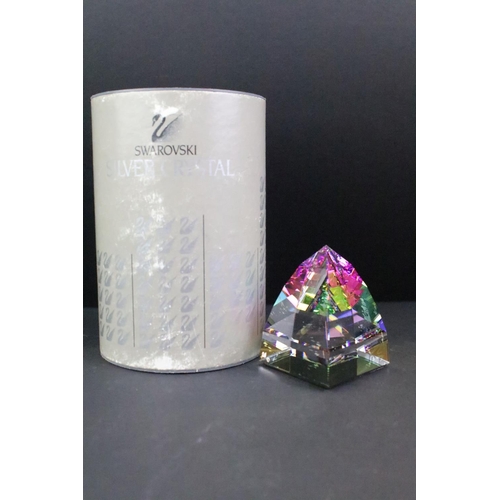 74 - Boxed Swarovski Silver Crystal clock (approx 4.5cm high), together with a boxed Swarovski pyramid pa... 