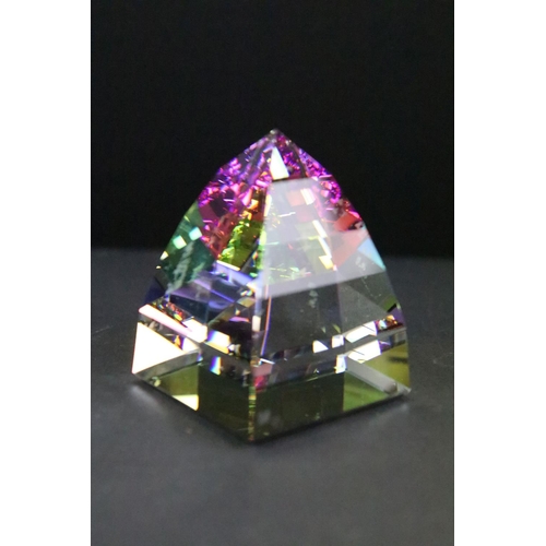 74 - Boxed Swarovski Silver Crystal clock (approx 4.5cm high), together with a boxed Swarovski pyramid pa... 