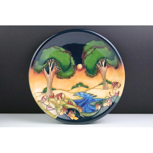 77 - Moorcroft pottery plate in the Evening Sky pattern, of circular form, designed by Emma Bossons, impr... 