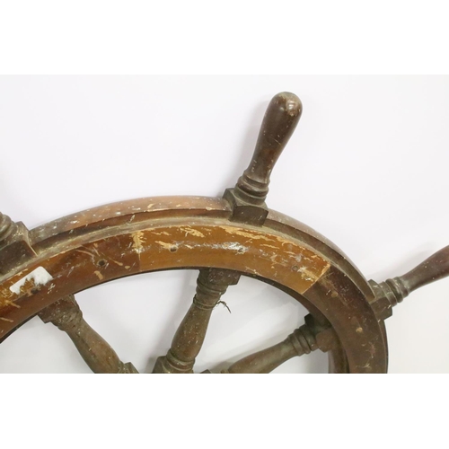 Early-to-mid 20th century mahogany & brass ships wheel with eight ...