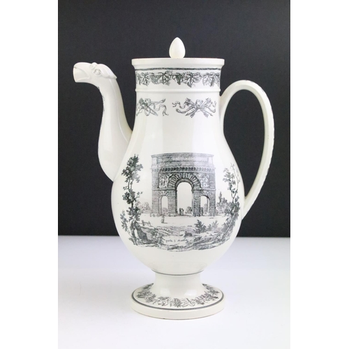 83 - Victorian transfer printed ceramic coffee pot & cover with moulded bird detail to spout, together wi... 