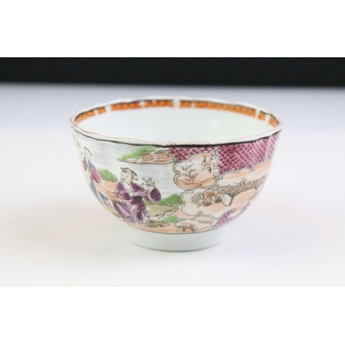 88 - Group of five late 18th / early 19th century tea bowls with hand painted and printed decoration, fea... 