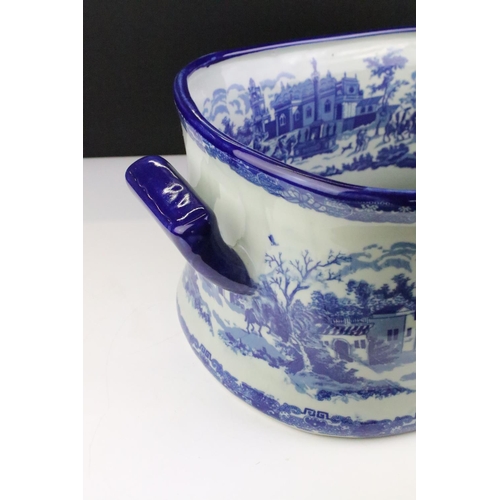 54 - Large 19th century style Blue and White Ironstone Twin Handled Footbath, 47cm long x 21cm high