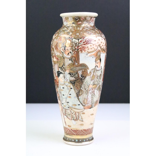 55 - Japanese Satsuma Baluster Vase decorated with figures, 22cm high together with a Chinese Vase, Pair ... 