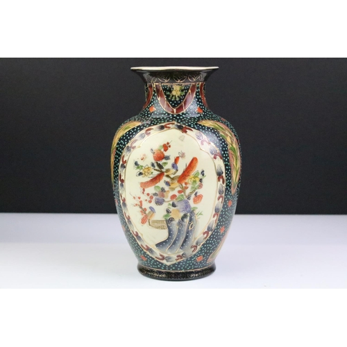 55 - Japanese Satsuma Baluster Vase decorated with figures, 22cm high together with a Chinese Vase, Pair ... 