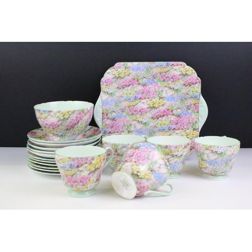 56 - Shelley 'Rock Garden' tea set, pattern no. 13454, to include 5 teacups & saucers, 6 tea plates, sand... 