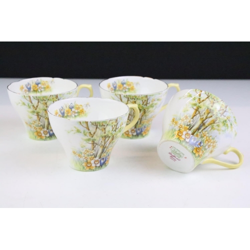 57 - Shelley 'Daffodil Time' tea set, pattern 13370, to include 4 teacups & saucers, 4 tea plates, sugar ... 