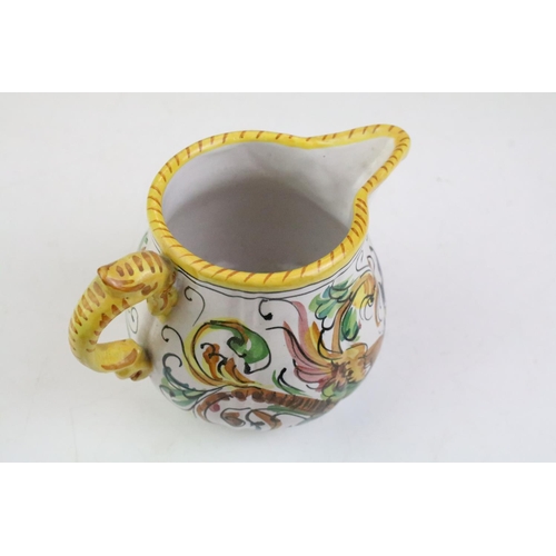 58 - Italian faience tea set with scrolling & floral decoration and yellow border, the lot to include tea... 