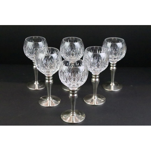 67 - A set of six fully hallmarked sterling silver and cut glass goblets by Mappin & Webb, approx 16cm ta... 