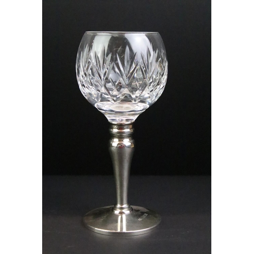 67 - A set of six fully hallmarked sterling silver and cut glass goblets by Mappin & Webb, approx 16cm ta... 