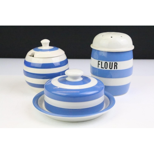 90 - T.G. Green Cornish Kitchen Ware blue & white butter dish and flour shaker, plus a similar Sadler Kle... 