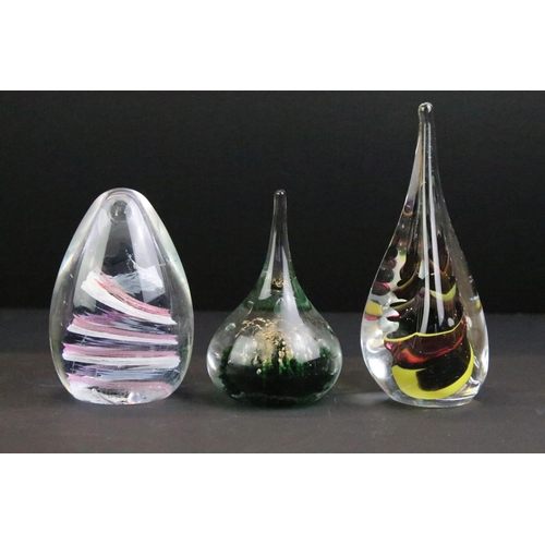 111 - 19 Domed, tear drop & fruit themed glass paperweights of various shapes, colours & size