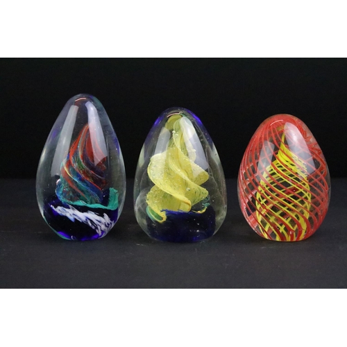 111 - 19 Domed, tear drop & fruit themed glass paperweights of various shapes, colours & size