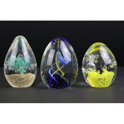 111 - 19 Domed, tear drop & fruit themed glass paperweights of various shapes, colours & size