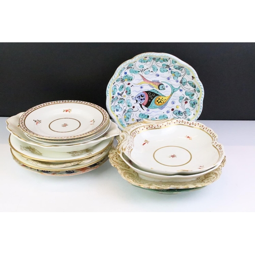 113 - Collection of mostly 19th century plates & dishes, to include early 20th century Crown Derby hand pa... 