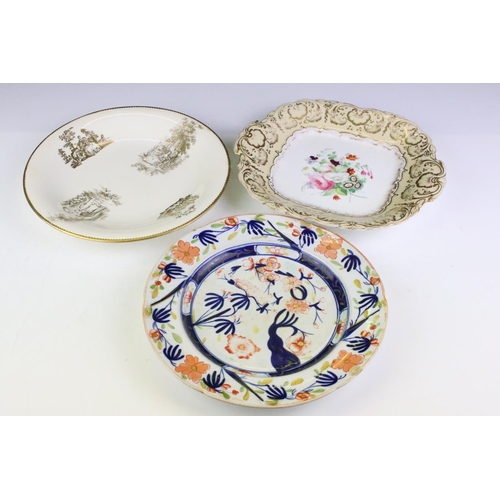 113 - Collection of mostly 19th century plates & dishes, to include early 20th century Crown Derby hand pa... 