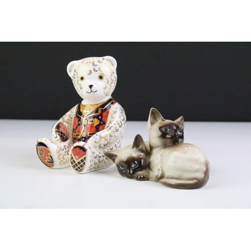 99 - Royal Crown Derby seated Teddy bear paperweight in the Imari palette (with silver stopper), together... 