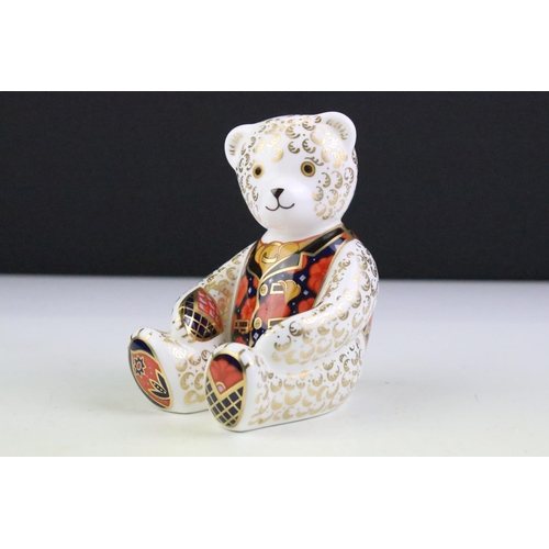 99 - Royal Crown Derby seated Teddy bear paperweight in the Imari palette (with silver stopper), together... 