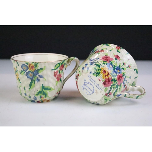 128 - Royal Winton Grimwades Queen Anne pattern tea set for two, transfer printed with chintz floral needl... 