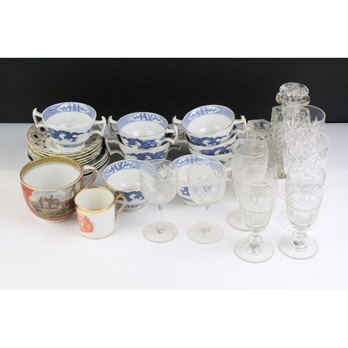 130 - Booths blue & white tea set with dragon decoration, together with a collection of 20th century cut g... 