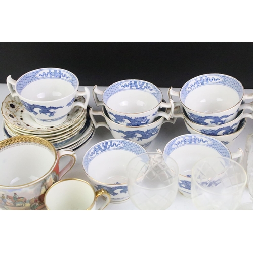 130 - Booths blue & white tea set with dragon decoration, together with a collection of 20th century cut g... 