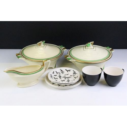 131 - Pair of Crown Ducal Art Deco tureens & covers together with a matching gravy jug, plus two early-to-... 