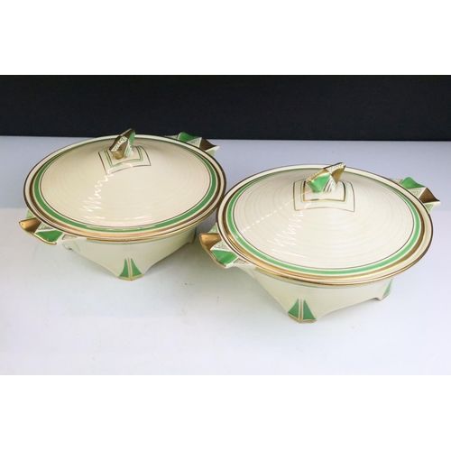 131 - Pair of Crown Ducal Art Deco tureens & covers together with a matching gravy jug, plus two early-to-... 