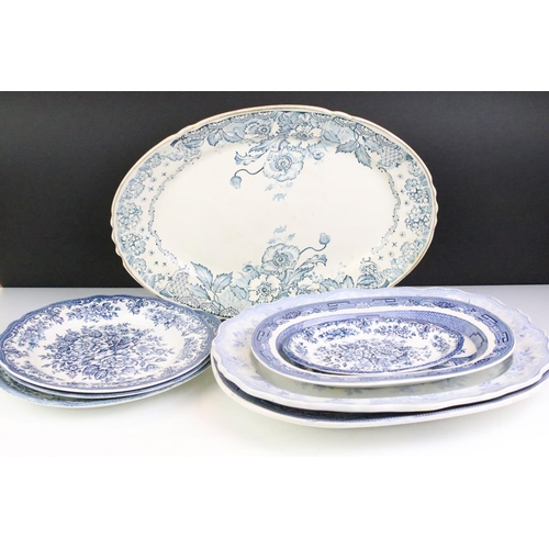 135 - Group of blue & white plates & dishes, 19th century onwards, to include a Wedgwood Asiatic Pheasants... 