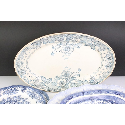 135 - Group of blue & white plates & dishes, 19th century onwards, to include a Wedgwood Asiatic Pheasants... 