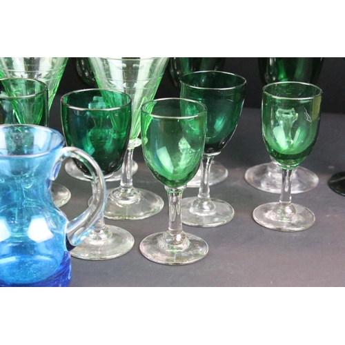 139 - Collection of assorted green glassware to include Early 20th Century and later examples, some having... 