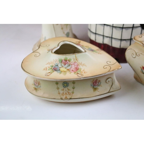 143 - Collection of ceramics to include a Crown Devon ivory blush dressing table set, two Myott & Sons dis... 