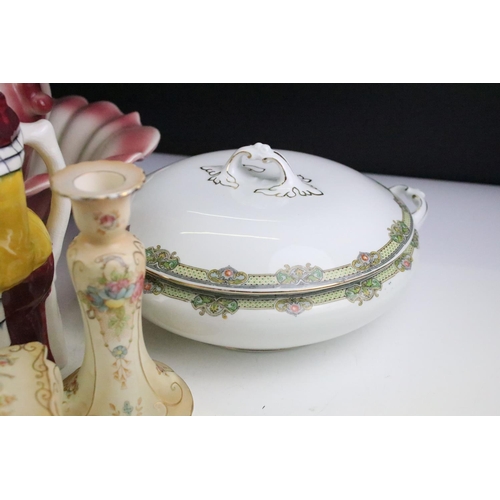 143 - Collection of ceramics to include a Crown Devon ivory blush dressing table set, two Myott & Sons dis... 