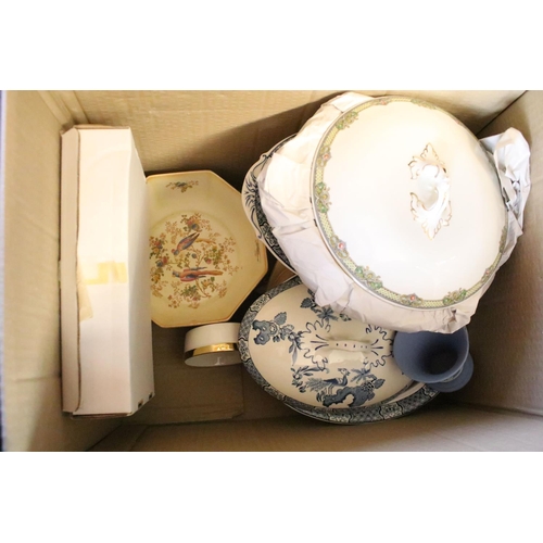 143 - Collection of ceramics to include a Crown Devon ivory blush dressing table set, two Myott & Sons dis... 