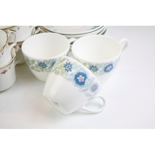 144 - Sandon Heathcote china tea service having a white ground with pink florals and a gilt rim, group of ... 