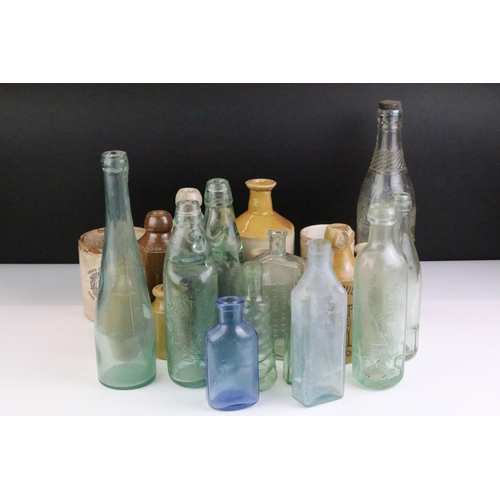 152 - Collection of 19th Century and later glass and stoneware bottles, mostly glass examples with brewery... 