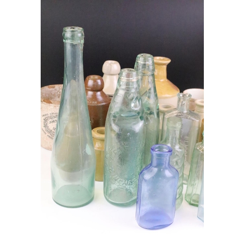 152 - Collection of 19th Century and later glass and stoneware bottles, mostly glass examples with brewery... 