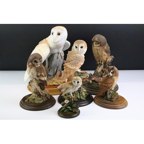 154 - Collection of Country Artists and other owl figurines to include Franklin Mint Barn Owl and five res... 