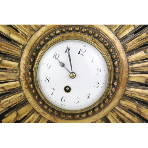 155 - 20th century starburst wall clock with white enamel dial and Japy Freres French movement, approx 41c... 