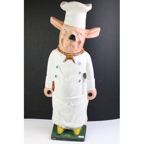 158 - Large Shop Display Cast Iron Pig dressed in a Butchers outfit, 58cm high